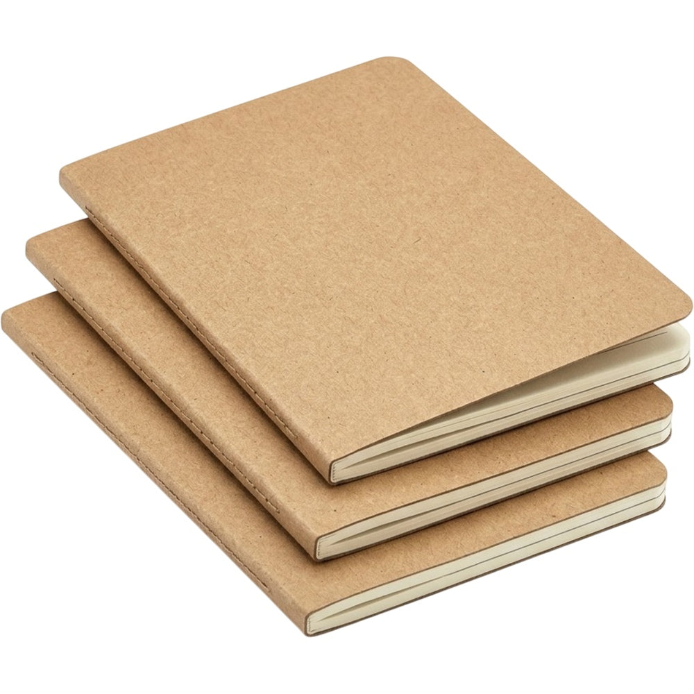 Zylocraf Pocket Kraft Notebook Set Ruled 3-Pack 80 Pages Brown