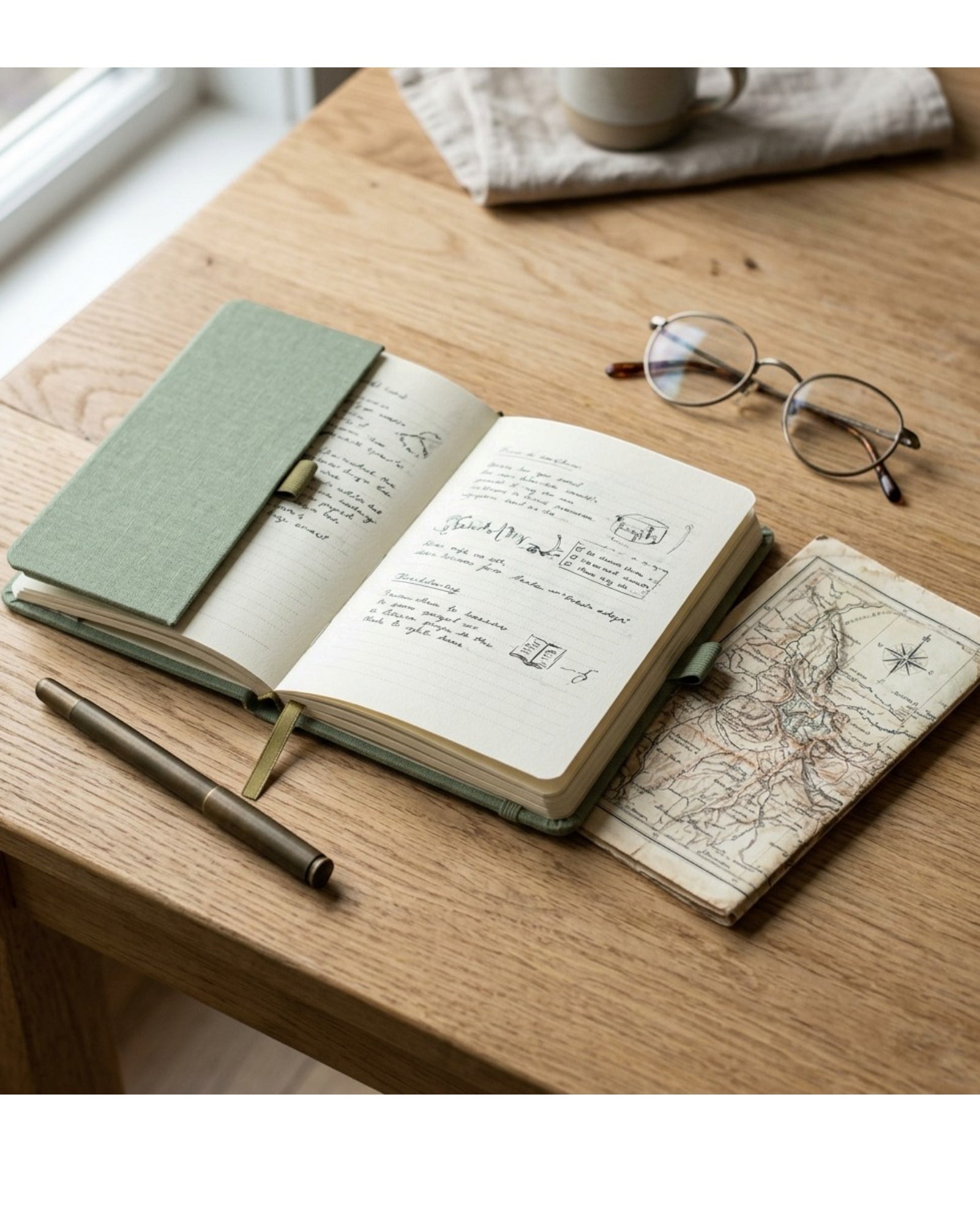 Zylocraf Softcover Travel Journal Blank Pages 144 Pages Sage Green